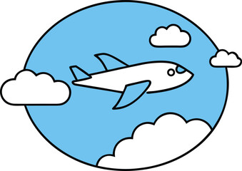 Fototapeta premium cartoon airplane flying above clouds in a circle