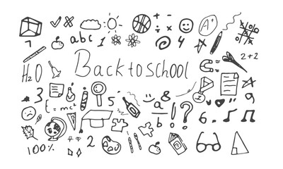 Back to school handdrawn stickers, white background