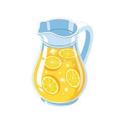Jug of lemonade with fruit slices, symbol of refreshment and summer.