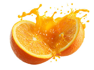 Juicy orange halves splashing!