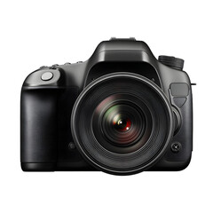 Camera closeup on black backgd. For photography or technology projects. Studio shot