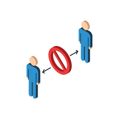 Two people separated by a “no contact” symbol, representing social distancing.