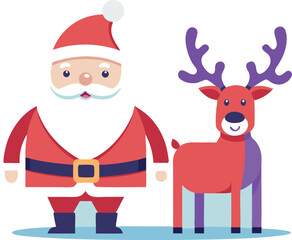 Cute santa claus and reindeer cartoon characters