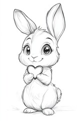 Cute cartoon rabbit character holding heart-shaped symbol, showcasing affection and warmth in a playful and whimsical illustration style