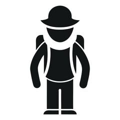 Black Silhouette Icon of a Hiker with Hat and Backpack Illustration