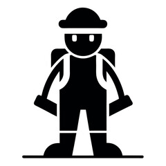 Black Silhouette of a Person Wearing a Hat and Carrying Equipment on Their Back