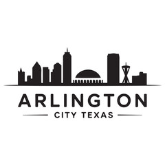 Naklejka premium Arlington city Texas skyline. Black cityscape banner. Vector black silhouette. with white background