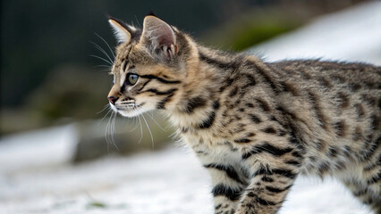 Naklejka premium A cute cat with curious eyes in the snow