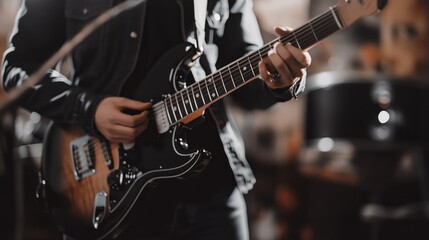 Obraz premium Person playing electric guitar