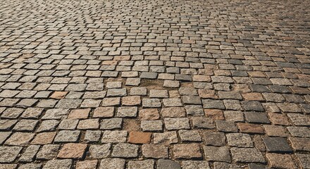 Close-up of a cobblestone street creates a textured pattern.