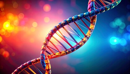 A Vibrant and Detailed Rendering of a DNA Strand Against a Colorful Background