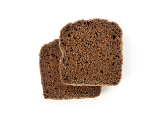 Slices of rye bread isolated on white, top view