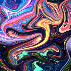Abstract fluid swirl of vivid rainbow colors with dynamic motion and high saturation. Energetic art style for modern backgrounds or artistic prints.