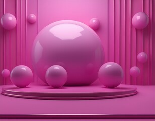3d pink background abstract with glossy sphere of balls 3d rendering design