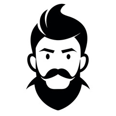 Stylized Black and White Portrait Man with Beard, Mustache, and Modern Hairstyle, Illustration