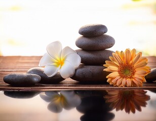 spa display stones with flowers