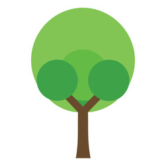 Stylized green tree with layered canopy and brown trunk