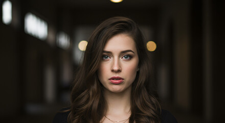 Fototapeta premium Portrait of a young woman with captivating eyes in a blurred background