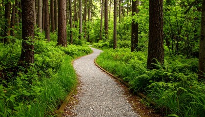 Fototapeta premium A winding path through a lush green forest invites exploration and tranquility