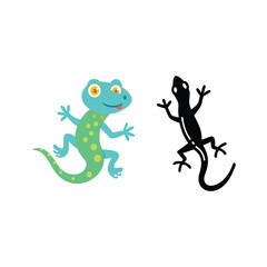 Obraz premium Cartoon Lizards Playful Reptiles in Color and Silhouette