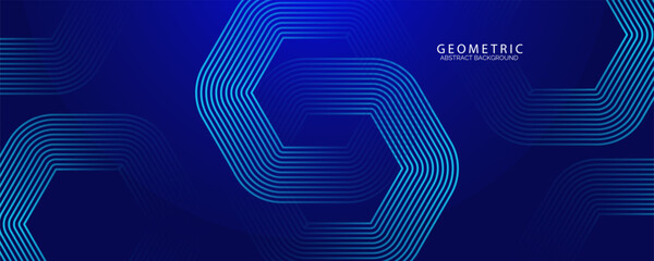 Abstract blue background with hexagon lines. Modern shiny blue gradient geometric hexagonal lines pattern. Futuristic technology concept.
