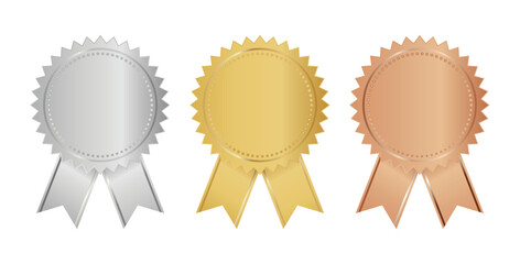 Gold silver bronze medals with ribbon set illustration