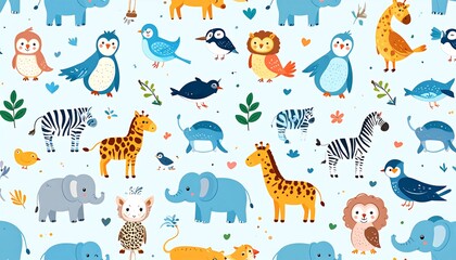 Naklejka premium Cute animal pattern on light blue background