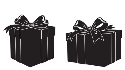 Black and White Gift Box with Bow, Vector Illustration, Design Element