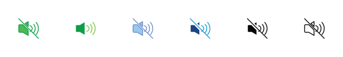 Mute Speaker Icon Set – Silent Audio Symbol in Flat, Line, and Glyph Styles for Interface and Multimedia Use