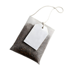 Teabag isolated against black backdrop for beverages, teas, wellness, and cuisine