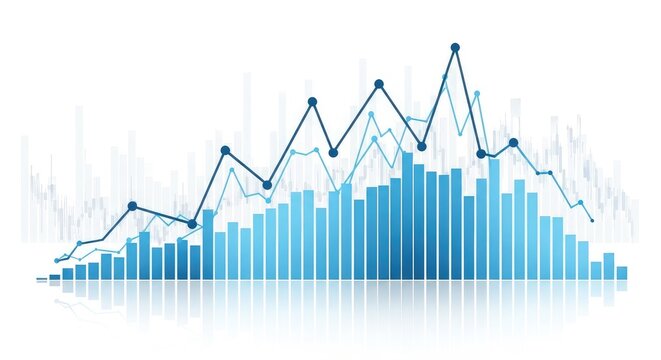 Rising blue bar chart with overlayed line graph