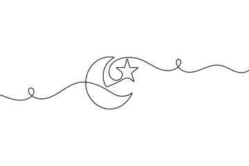 Minimal moon one line drawing in simple outline vector and modern minimalist art style
