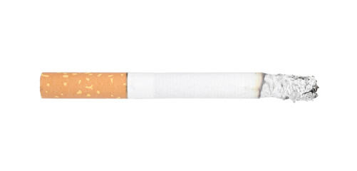 Cigarette butt with ash isolated on white