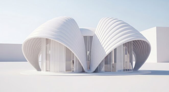 Futuristic white building with organic curved architecture