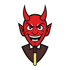 A fierce devil’s head with sharp horns and glowing eyes, boldly positioned over a black spade symbol, combining dark mystique and bold design in a striking emblem.
