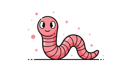 Obraz premium Adorable animated pink earthworm wriggling happily in the dirt and twinkling stars