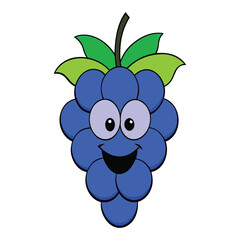 A detailed coloring page featuring a bunch of dark black grapes with leaves, perfect for adding rich shades and exploring the beauty of this luscious fruit cluster.
