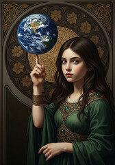 Fototapeta premium Guardian of Earth: Hyperrealistic Art Nouveau Portrait
