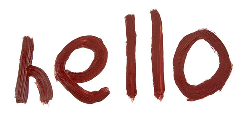 Red brushstrokes spelling hello against transparent backdrop, conveying artistic greeting with vibrant typography