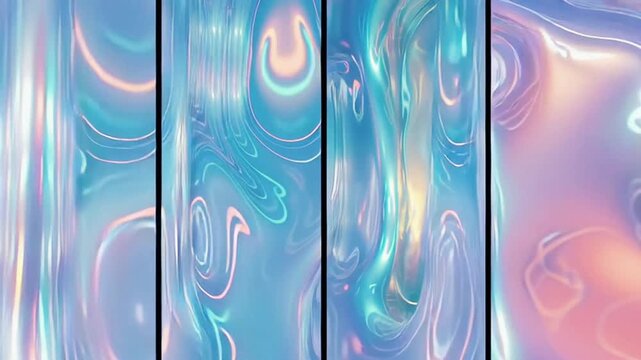 4k seamless loop, soft grid of liquid crystal panels, pastel iridescent gradient purple, orange, blue, 2000s interface meets organic fluid skin, slow wave glow, tech-noir Y2K aesthetic, digital dream