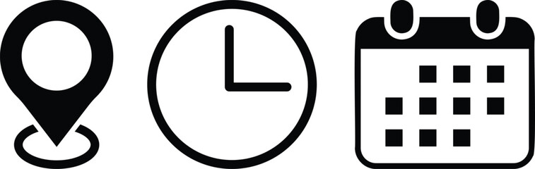 date, time, address location icon. representing location time calendar. map symbol for event. invitation card design element
