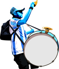 soccer fan with bass drum - stadium supporter illustration