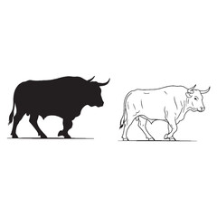 Cattle Resilience Defined - Ox Art Duo - Silhouette & Lineart for High-Quality Use - Ox silhouette - Ox lineart - Ox vector - vector set of Ox


