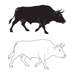 Diligent Labor Embodied - Ox Form Collection - Pure Vector Silhouette and Fine Lineart - Ox silhouette - Ox lineart - Ox vector - silhouette & lineart of Ox

