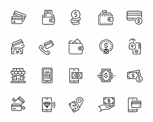 Collection of hand drawn financial and payment icons for digital use