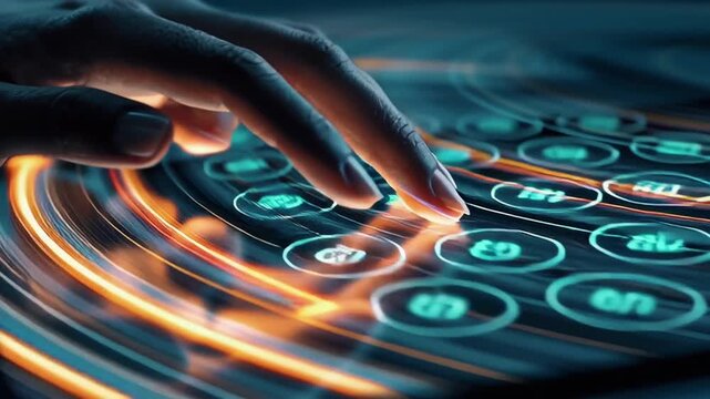 A digital tablet morphs strategic sourcing stages supplier discovery, bid comparison, contract automation, order tracking swipes Glowing data trails, visual storytelling, macro lens elegant motion