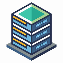 Isometric Server Rack Illustration for Data Storage and Cloud Computing
