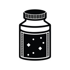 Simple Illustration of a Black and White Pill Bottle with Contents
