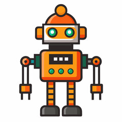 Fototapeta premium Orange Toy Robot with Green Eyes and Buttons Isolated on White