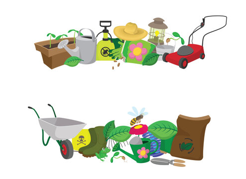 Gardening tools and equipment for growing plants and flowers create a vibrant and colorful arrangement - Powered by Adobe